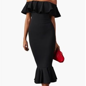 VICI Havana Double Ruffle Off the Shoulder Midi Dress